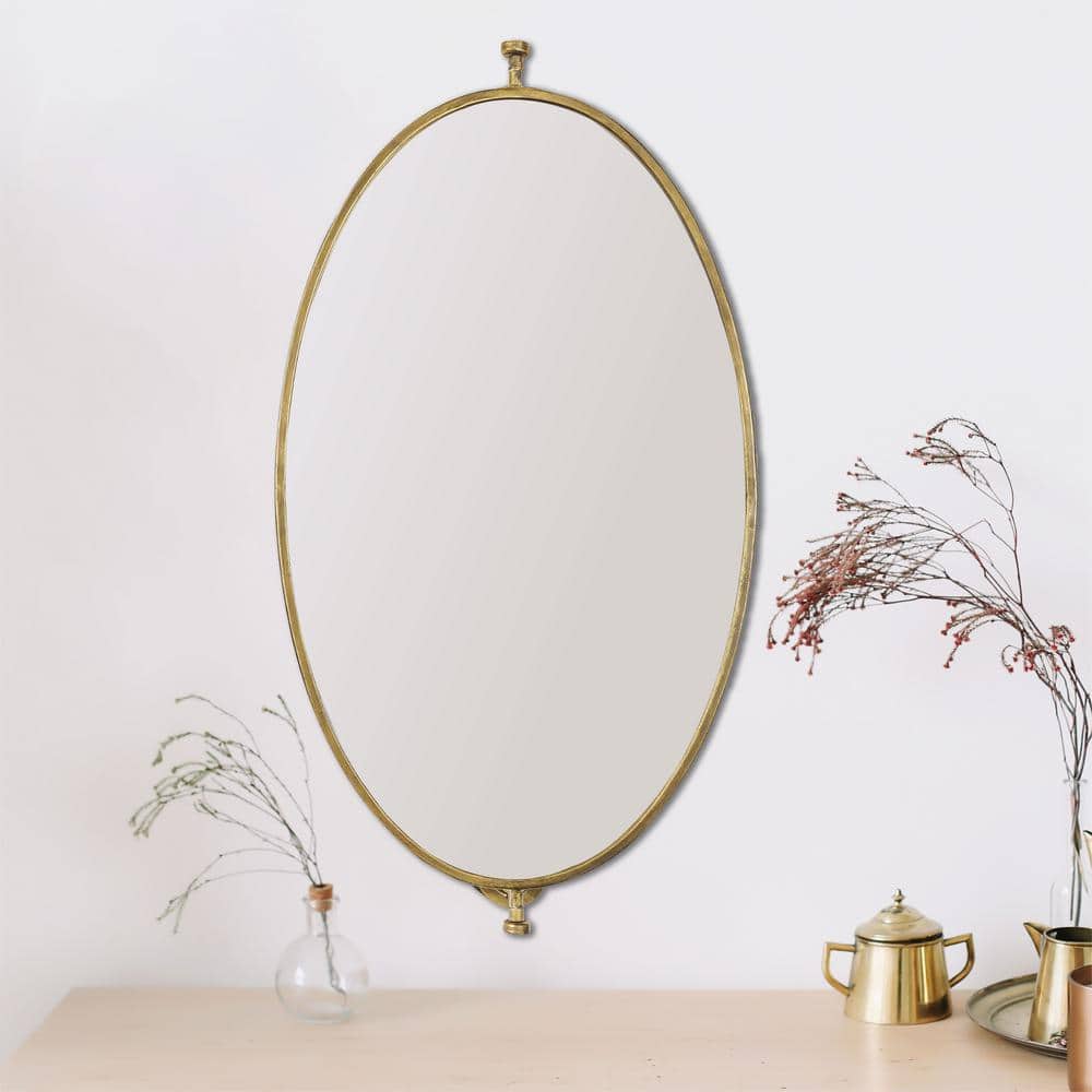 Gold Oval Metal Pivoting Wall Mirror, 32.4" x 19.5"