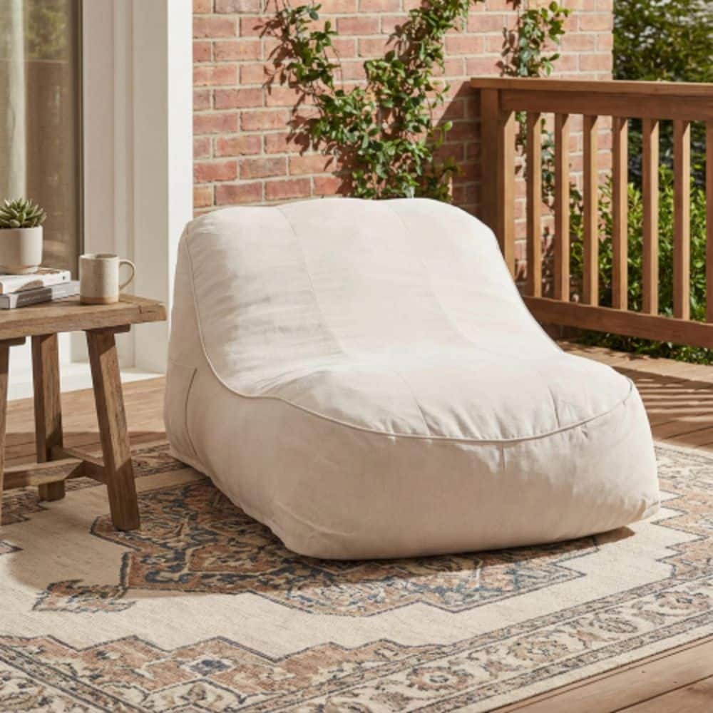 Bravon Beige Olefin Paito Bean Bag Outdoor Lounge Chair with Side Pocket