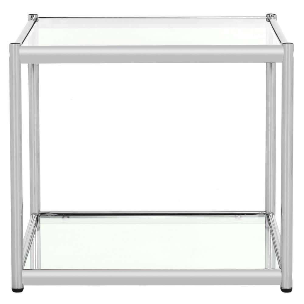 20" Square Chrome & Glass Transitional End Table