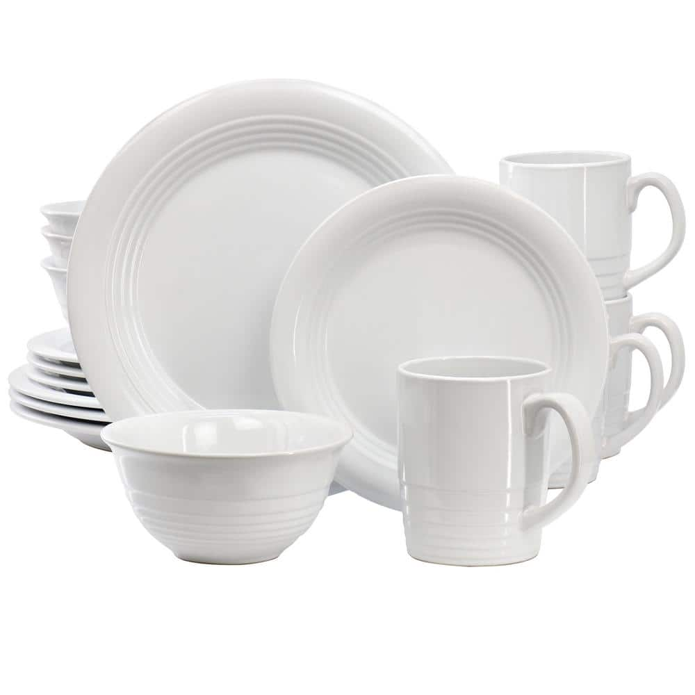 MARTHA STEWART 16 Piece Round White Stoneware Dinnerware Set (Service for 4)