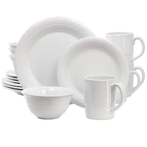 16 Piece Round White Stoneware Dinnerware Set (Service for 4)