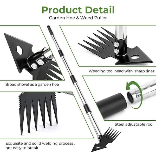 Misopily Dual-Head 2-in-1 Weeder Tool with Long Handle Manganese