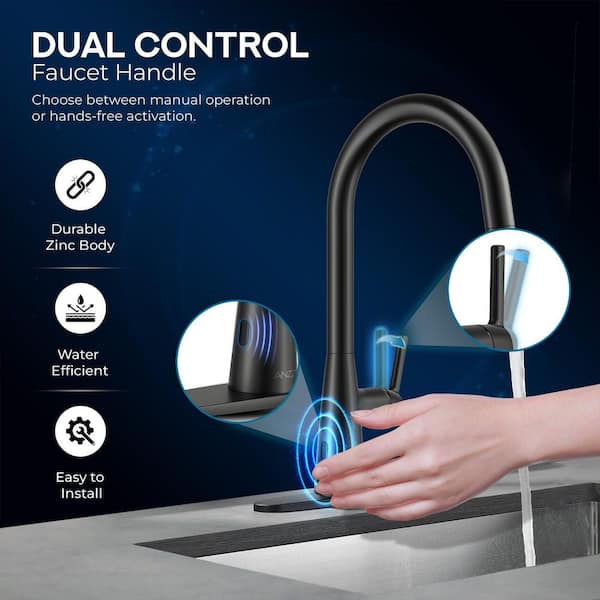 ANZZI Modern Matte Black 7 in. H Pull-Down Kitchen Faucet with 360