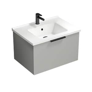 Bodrum 25.59 in. W x 17.72 in. D x 16.14 in . H Wall Mounted Bath Vanity in Grey Mist with Vanity Top Basin in White