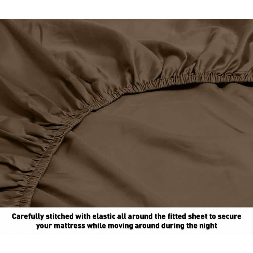 Twin Brown Egyptian Cotton Deep Pocket Striped Sheet Set