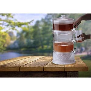 3 Gal. Clear Plastic Beverage Dispenser with Ice Bottom, 3-Tier Stackable Drink Holder with Lids