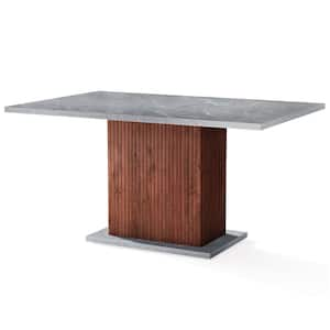 Roesler Modern Gray and Brown Engineered Wood 55.1 in. Pedestal Dining Table Seats 6