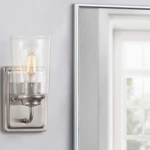 Evangeline 4.5 in. 1-Light Brushed Nickel Indoor Wall Farmhouse Sconce with Clear Seeded Glass Shade