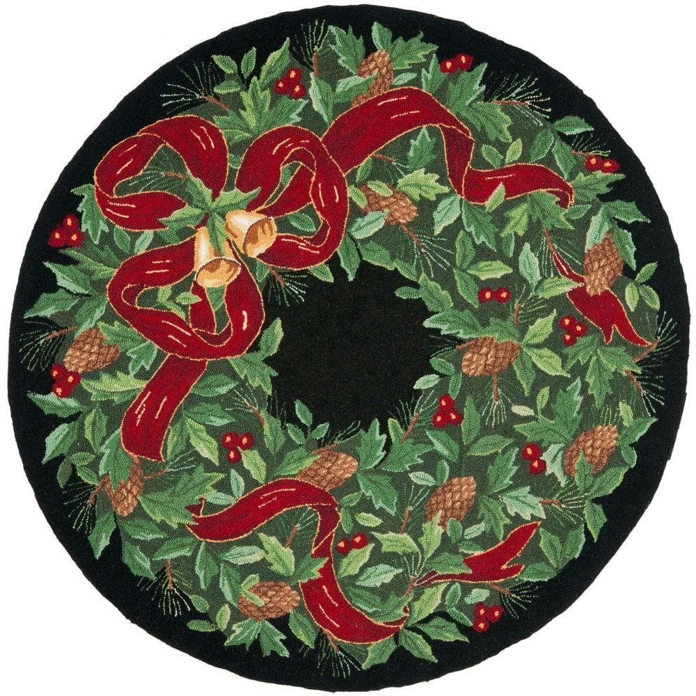 Hand-Knotted Vintage Poster 5' Round Wool Area Rug in Black