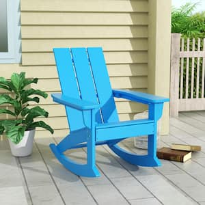 Shoreside Pacific Blue Plastic Modern Adirondack Outdoor Rocking Chair
