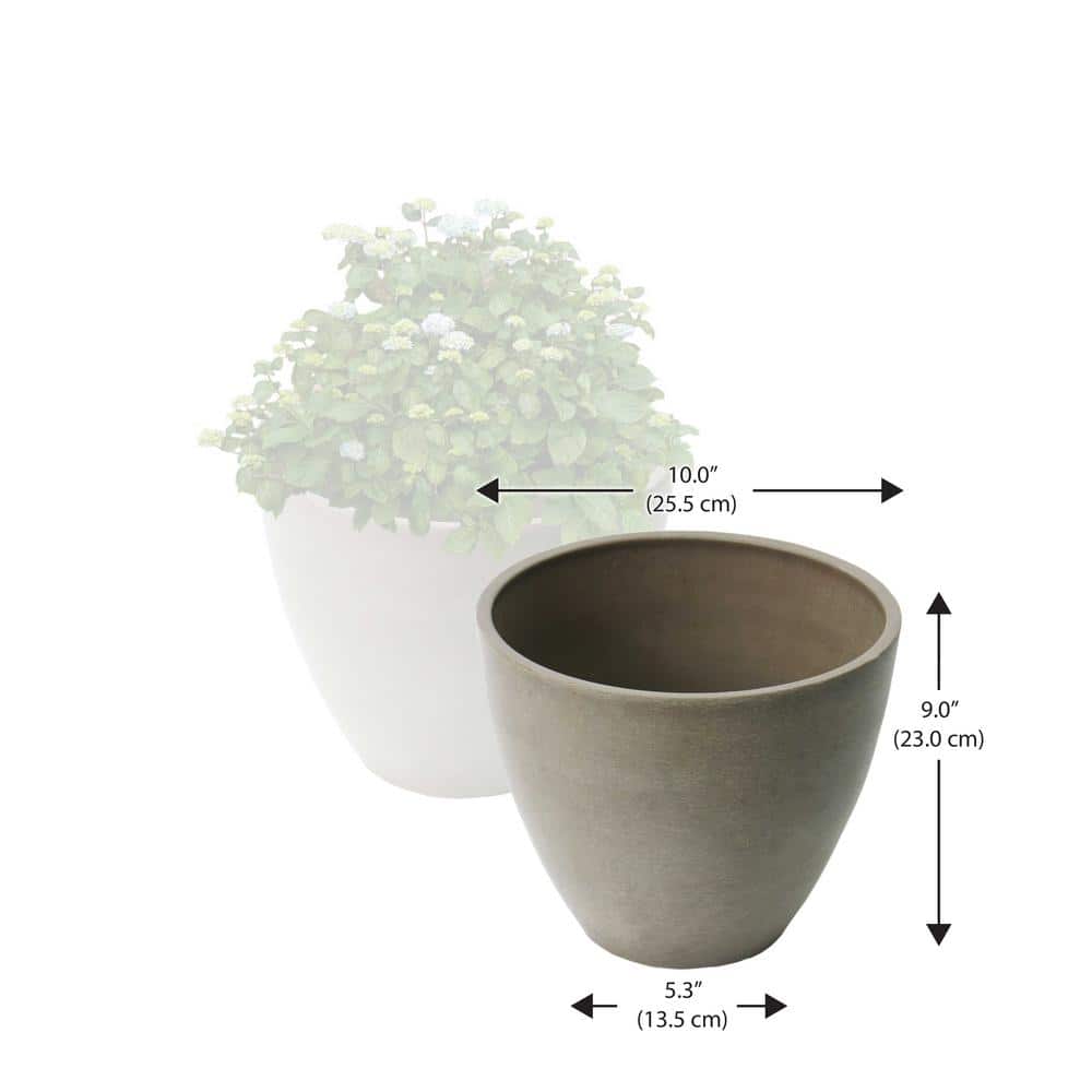 Taupe Round Composite Resin Outdoor Planters, 10-Inch, Set of 2