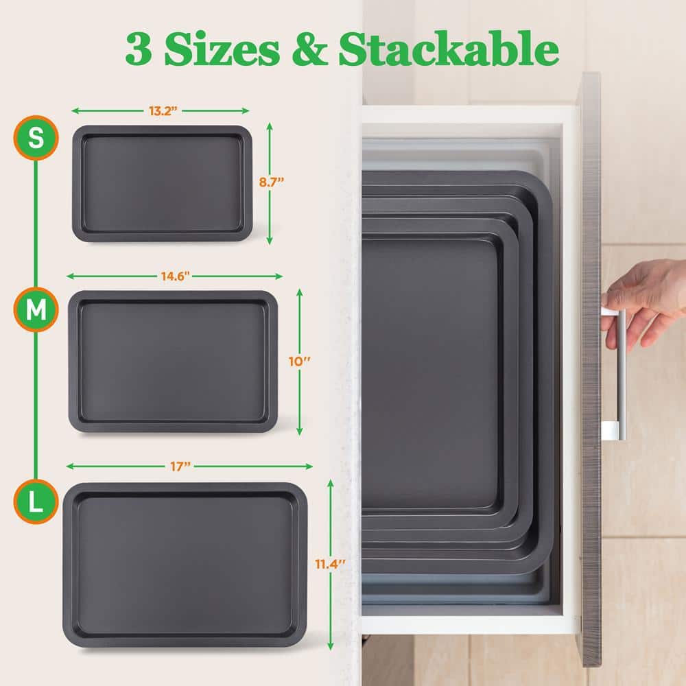 NutriChef Black Carbon Steel Non-Stick Cookie Sheet Set