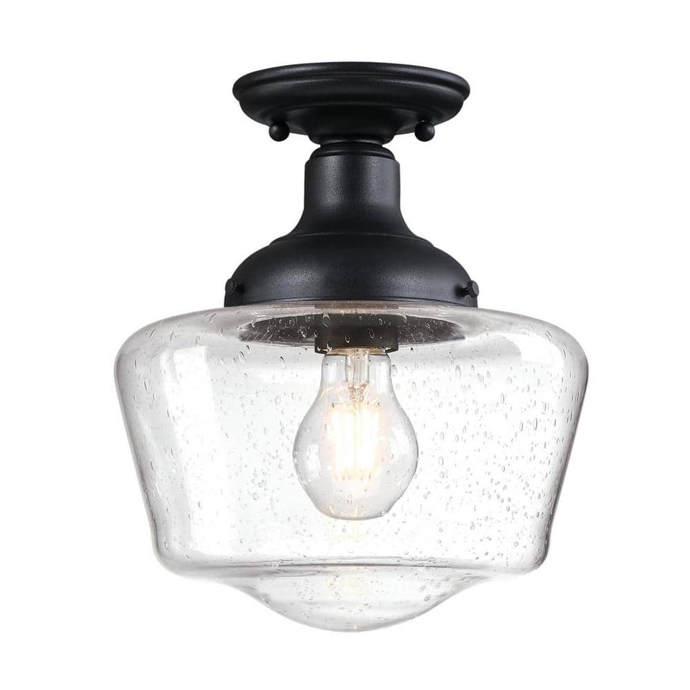 Black and Clear Glass Semi-Flush Mount Ceiling Light