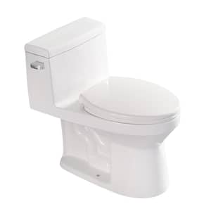 One-Piece 1.28 GPF Single Flush Elongated Toilet in Glossy White with Soft Close Seat(1 Pack)