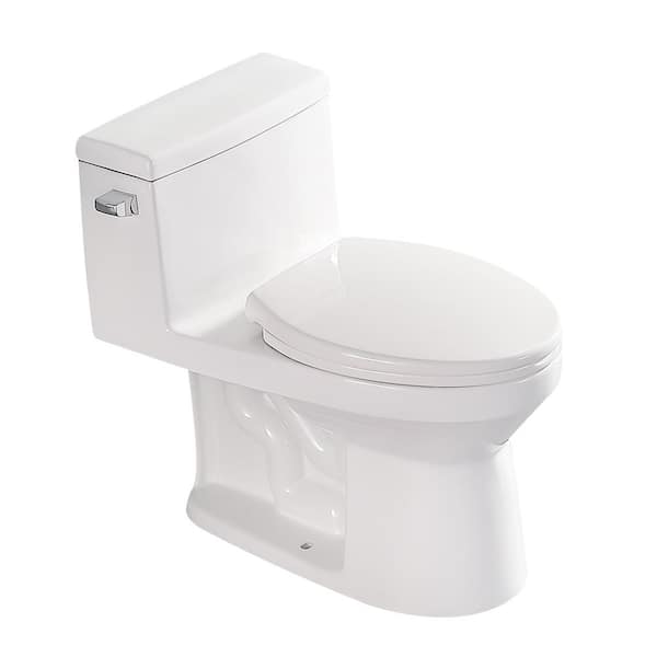 Logmey 1-Piece 1.28 GPF Single Flush Elongated Toilet in Glossy White with Soft Close Seat 2-Pack