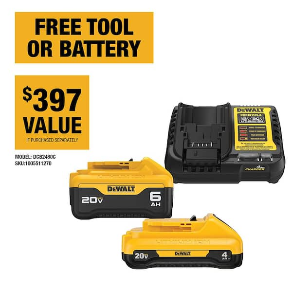 DEWALT 20V MAX Lithium Ion 6.0Ah and 4.0Ah Battery and Charger Starter Kit DCB2460C