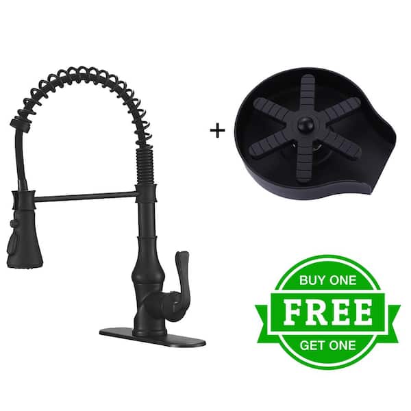 BWE Single Handle Pull-Down Sprayer Kitchen Faucet Bundle Glass Rinser in Matte Black
