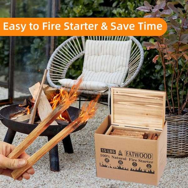 Unbranded 15 lbs. Fatwood Fire Starter Sticks with Wooden Box, 100% Natural Kindling Wood for Stove, Fireplace, Bonfire, Grill