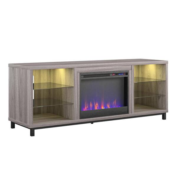 Ameriwood Home Cleavland Deluxe 64.75 in. Freestanding Electric Fireplace TV  Stand for TVs up to 70 in. in Light Walnut HD02539 - The Home Depot