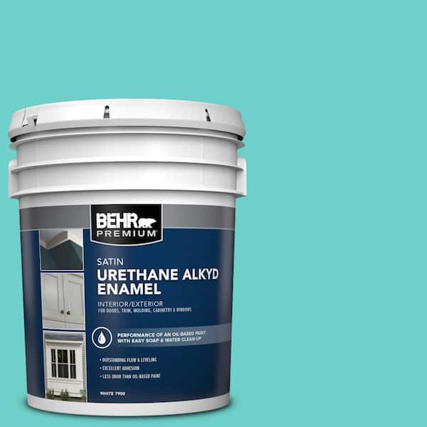 BEHR PREMIUM 5 gal. #P450-4 Hidden Sea Glass Urethane Alkyd Satin Enamel Interior/Exterior Paint
