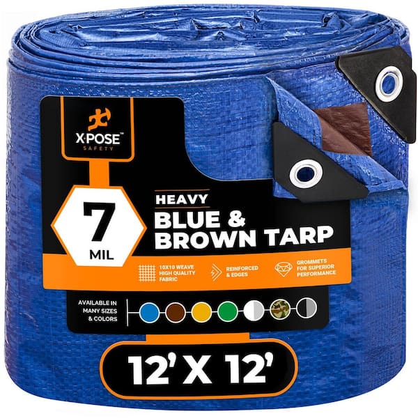 7 Mil 12 ft. W x 12 ft. L Heavy Duty Blue and Brown Poly Tarp