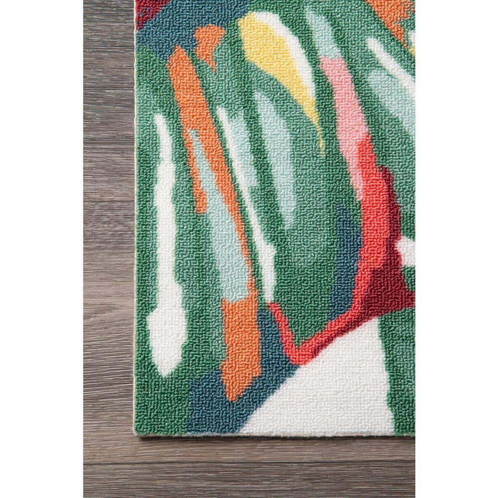 8' x 10' Red and Green Floral Synthetic Rectangular Rug