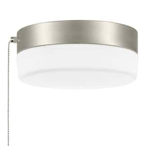 Hanafin 9 in. Light Brushed Nickel Integrated LED Ceiling Flush Mount w/ Glass Shade and Pull Chain, Soft White (3000K)