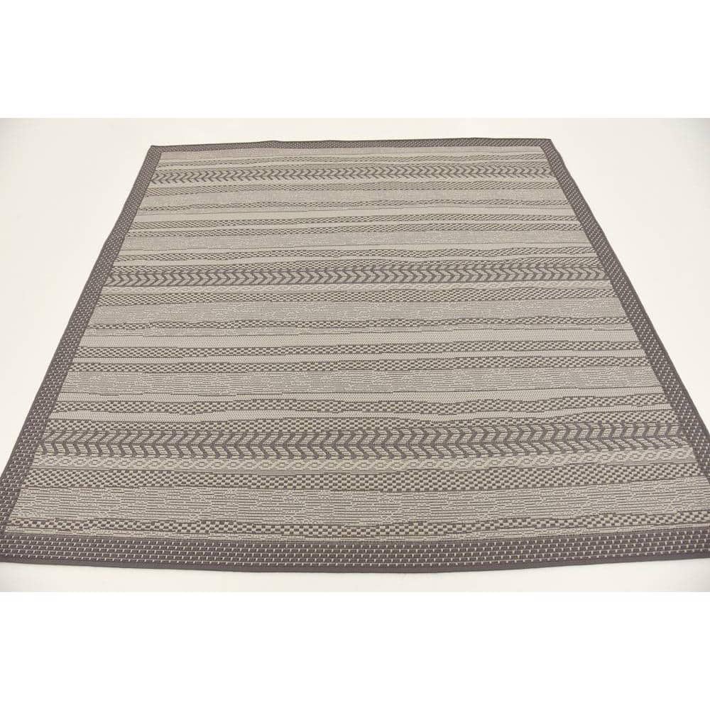 EasyCare 6' Square Gray Stripe Synthetic Outdoor Rug