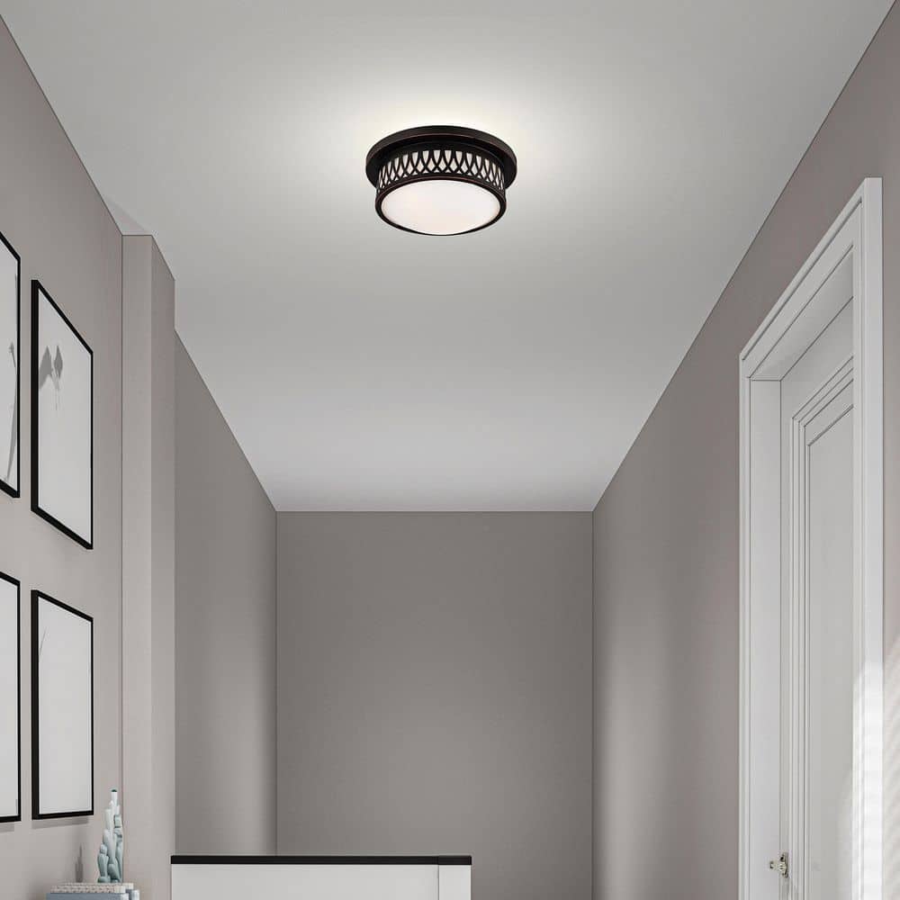 Westfield Olde Bronze 2-Light Flush Mount with Satin White Glass