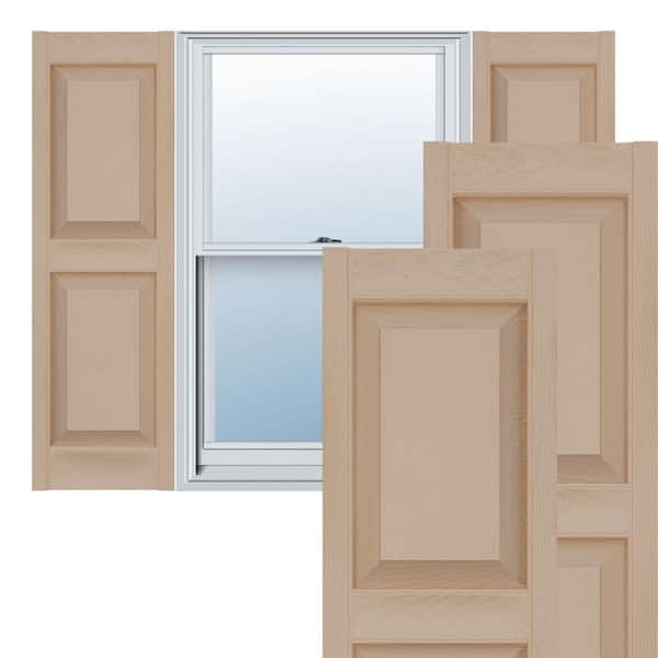 Ekena Millwork 14-3/4 in. x 75 in. Lifetime Vinyl Custom 2-Equal Raised Panel Shutters Pair Wicker