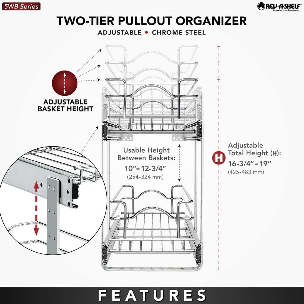 Chrome 2-Tier Wire Basket Pull Out Shelf for Kitchen Cabinets