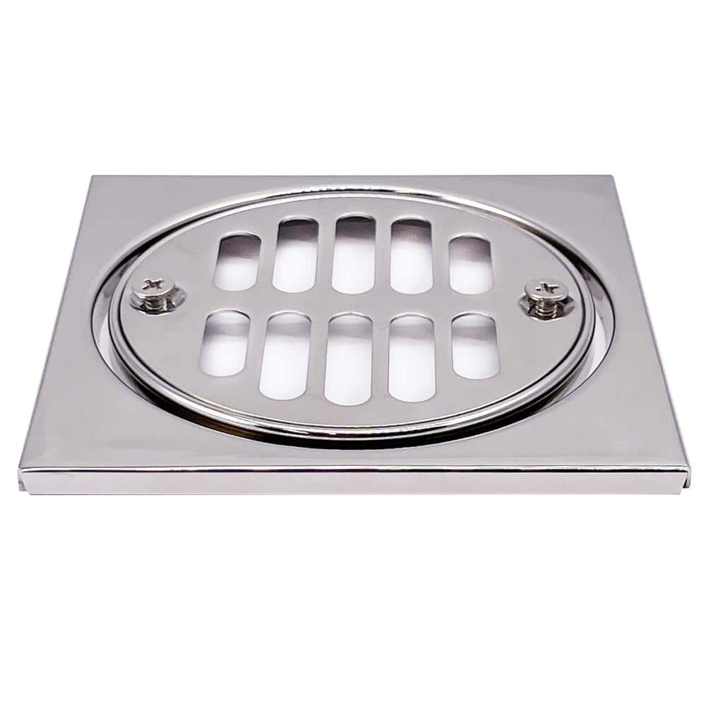 Polished Chrome Square Shower Drain with Round Strainer