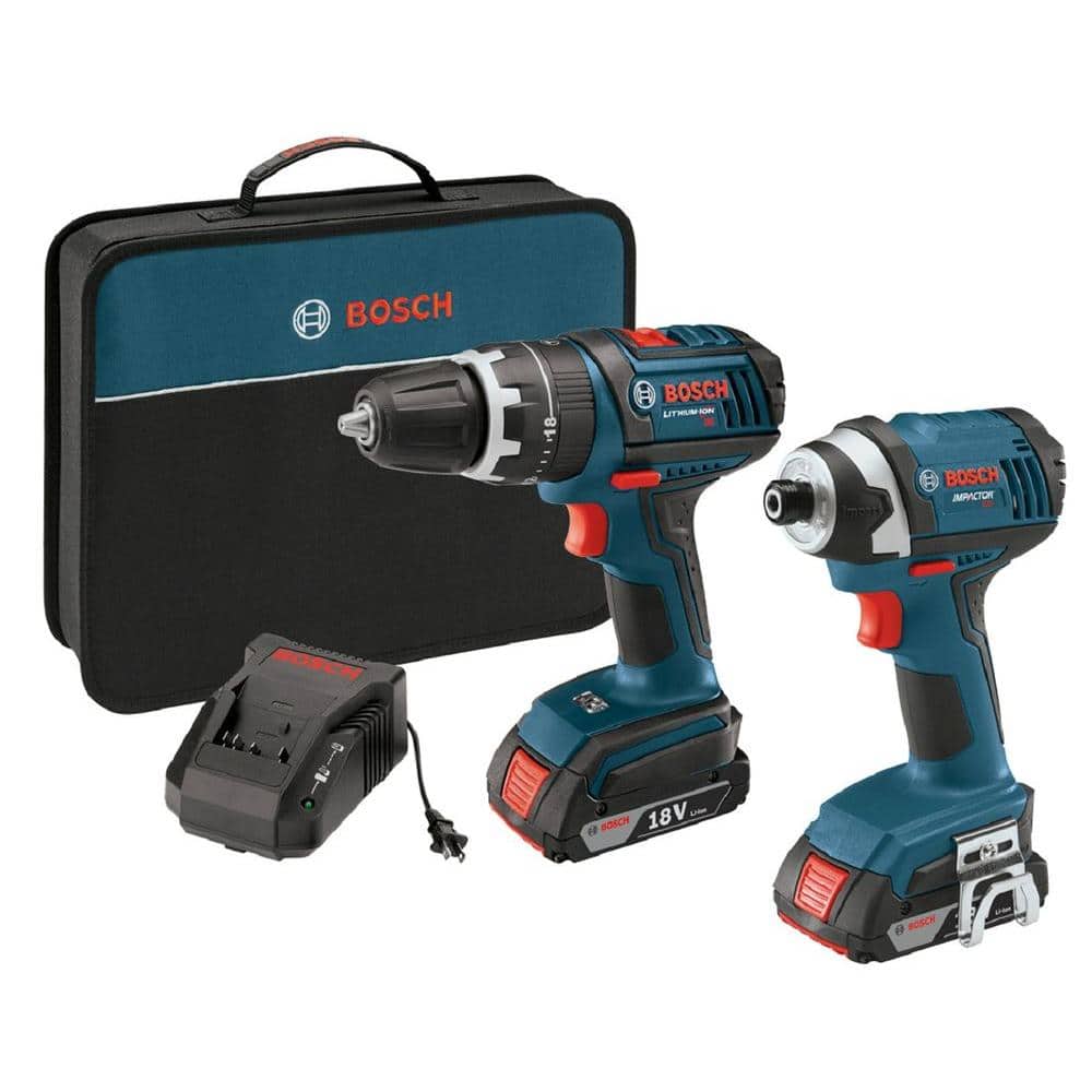 Bosch 18-Volt Lithium-Ion Cordless 1/2 in. Hammer Drill/Driver and 1/4 in.  Impact Driver Kit with 2-2.0 Ah Batteries (2-Tool) CLPK244-181 - The Home