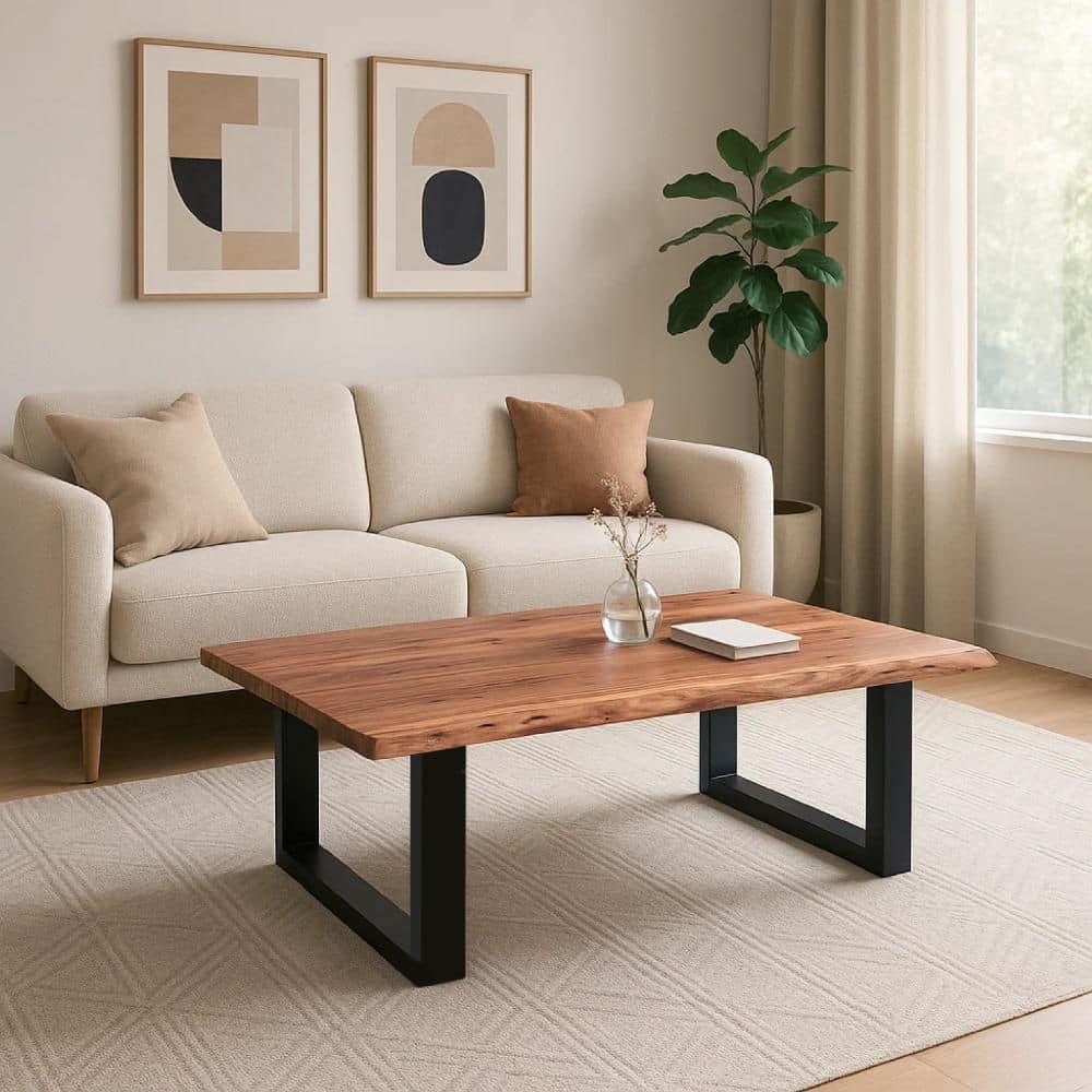 THE URBAN PORT 45 in. Natural Brown and Black Rectangle Acacia