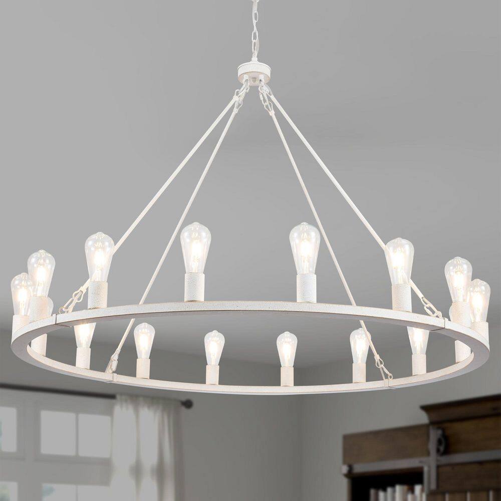 Farmhouse 47.24 in. 16-Light Distressed White Dimmable Wagon Wheel Chandelier for Dining Room or Entryway (No Bulbs) price history on PriceWatchPro