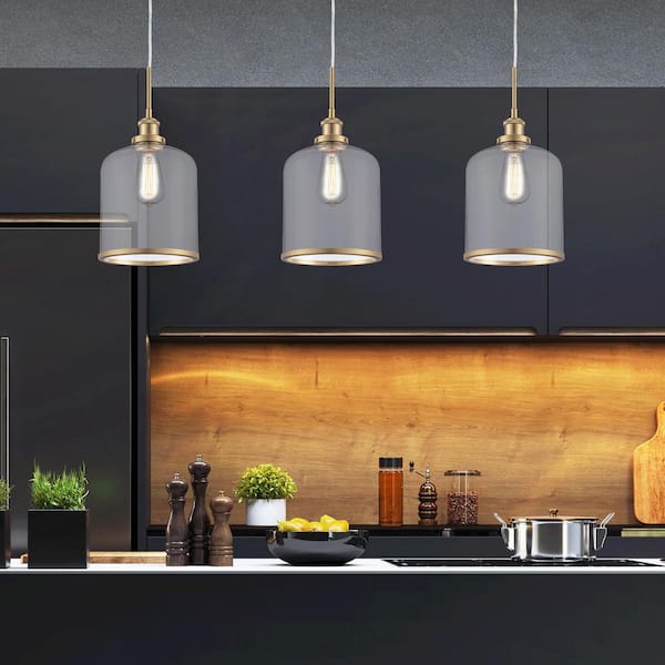 Dorina 1-Light Antique Gold Mason Jar Mini Pendant Light Fixture with Clear Glass Shade