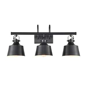 Provin 28.38 in. Matte Black Vanity Light with Black Metal Shade