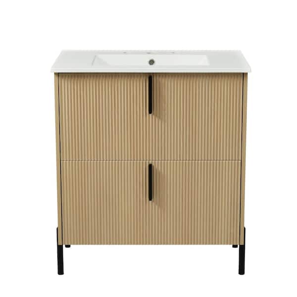 30 in. Freestanding Natural Bath Vanity with White Ceramic Top Unassembled