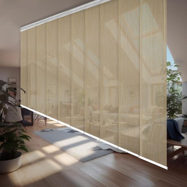 EMOH Wheat 120 in. to 218 in. W x 94 in. L Adjustable 10 to Panel Satin Nickel Double Rail Panel Track with 23.5 in. Slates