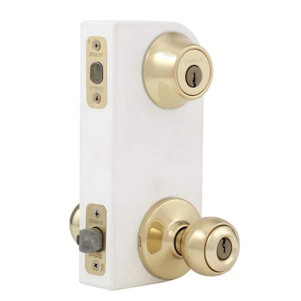 Kwikset Polo Polished Brass Door Knob Combo Pack with Microban  Antimicrobial Technology 690P CP The Home Depot