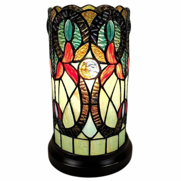 HomeRoots Charlie 14 in. Dark Brown Integrated LED Candlestick Interior Lighting Table Lamp for Living Room w/Brown Glass Shade
