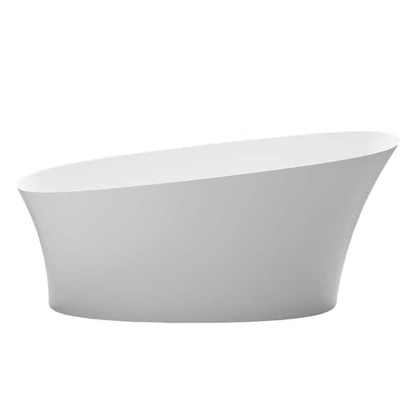 66.83 in. x 29.4 in. Solid Surface Freestanding Flatbottom Soaking Bathtub with Overflow in Matte White