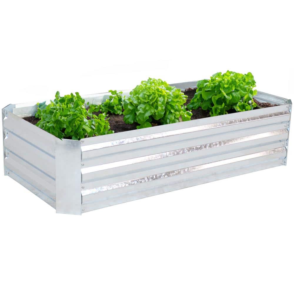 Silver Galvanized Steel Rectangular Raised Garden Beds, 48" L x 11.75" H, 2-Pack