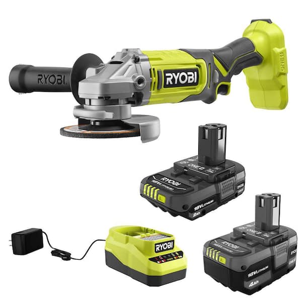 ONE+ 18V Lithium-Ion Kit with 2.0 Ah and 4.0 Ah Batteries, Charger, and ONE+ 18V Cordless 4-1/2 in. Angle Grinder