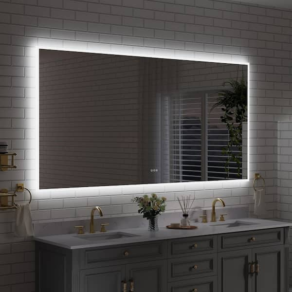 84 in. W x 42 in. H Rectangular Frameless Anti-Fog LED Light Wall Bathroom Vanity Mirror Frontlit and Backlit