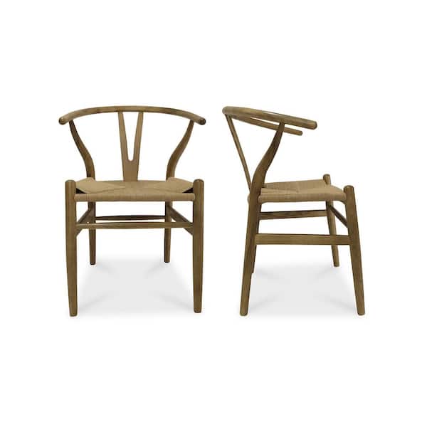 NADAAL STUDIOS Hayden, Dining Chairs with Solid Elm Frame and Woven Fibre Seat, Natural - Set of Two