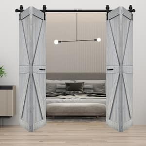 K Style 72in. x 84in. (18''x84''x4Panels)French Gray Solid Wood Bi-Fold Barn Door With Hardware Kit-Assembly Needed
