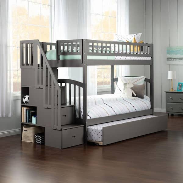 AFI Westbrook Grey Twin Over Twin Staircase Bunk with Twin Size Urban Trundle Bed