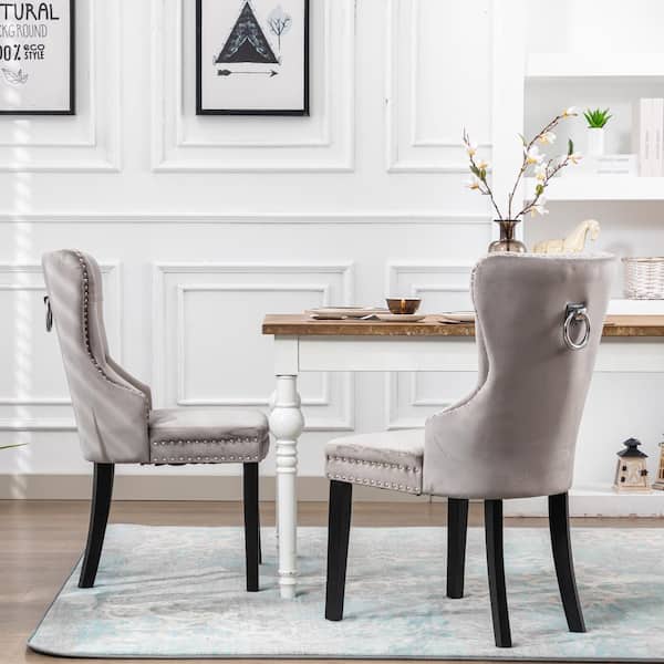 Brooklyn Gray Tufted Velvet Dining Side Chair (Set of 2)