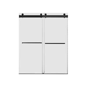 44 in. - 48 in. W x 76 in. H Double Sliding Frameless Soft-closing Shower Door, 5/16 in. (8 mm) Tempered Glass, Black